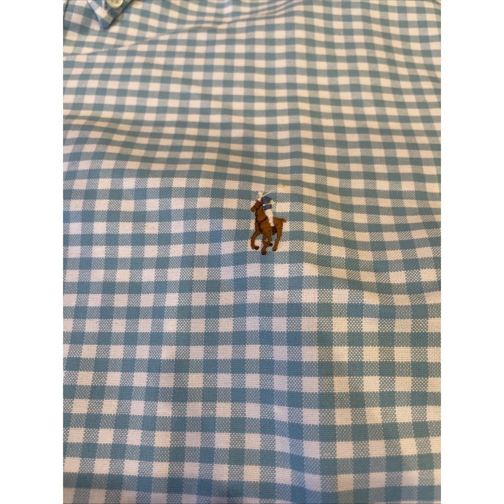 Ralph Lauren Men's Button Up Shirt Blue Gingham Plaid Flesh Pony Size XL - Picture 6 of 11